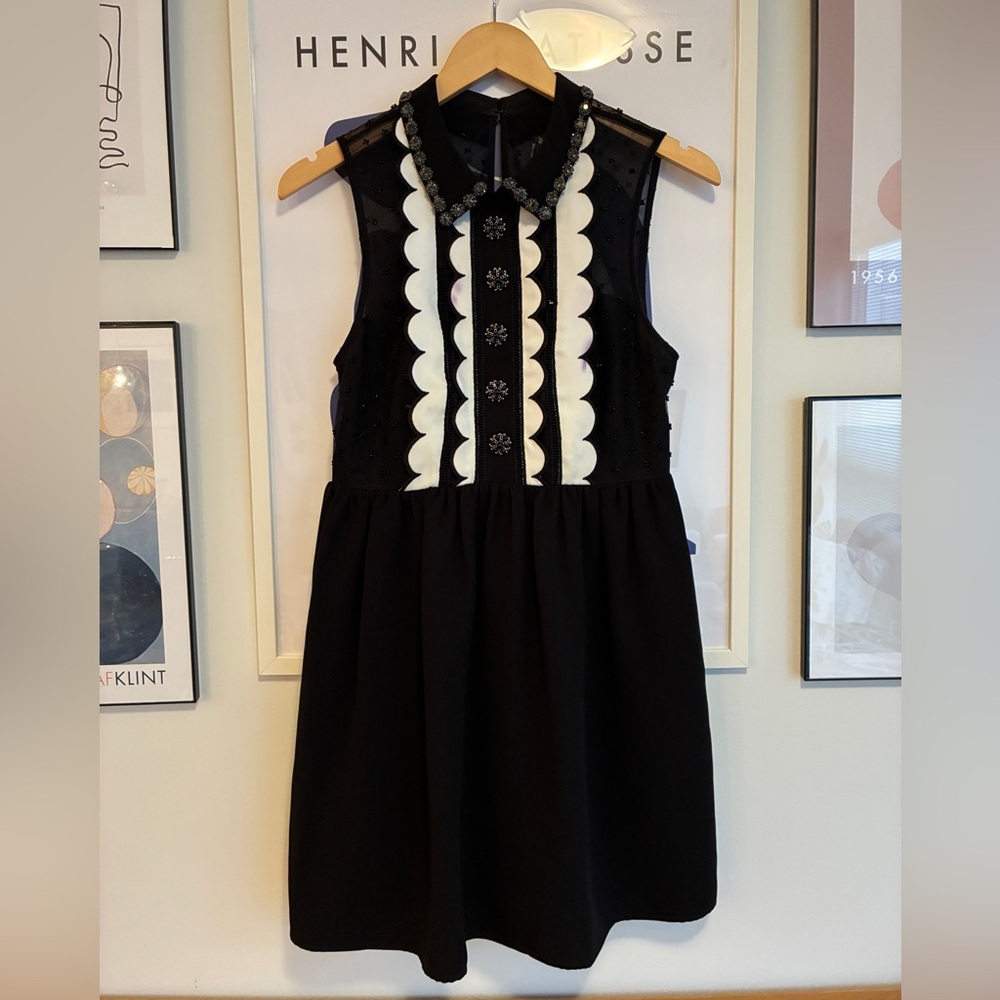 Self-Portrait Black and White Scalloped Mini Dress